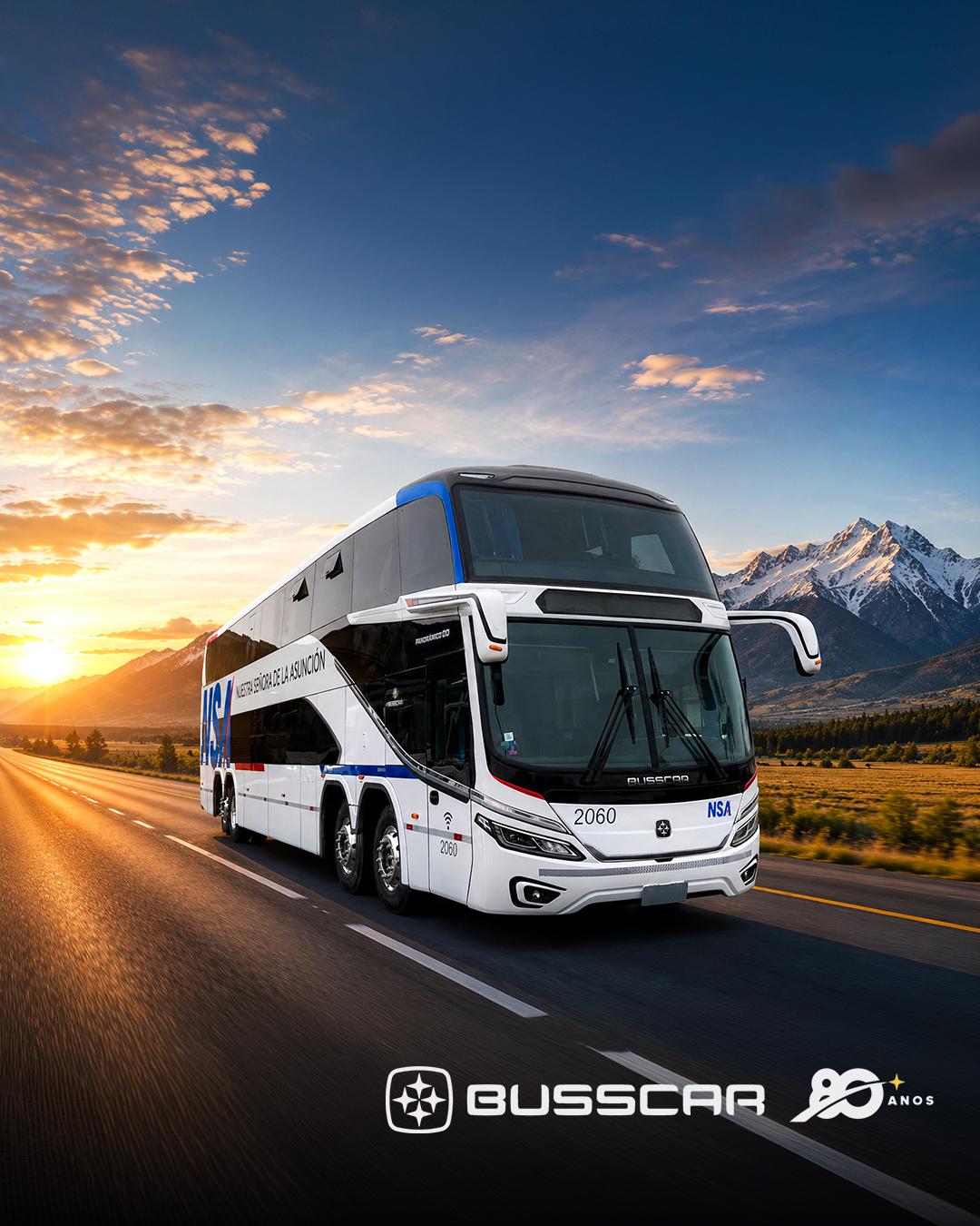 BUSSCAR entrega os dois primeiros Panorâmico DD NB1 à NSA para o plano de renovação de frota